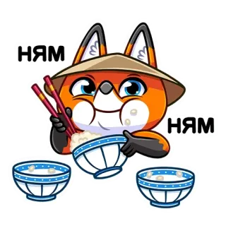 🍔 157b80ce Ням fox, eating, rice, food, cute, chopsticks telegram sticker