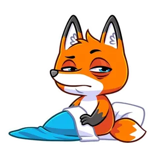 😐 7afe5ada fox, sleepy, tired, cartoon, animal, bed telegram sticker