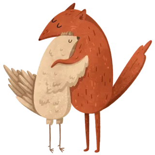 🤗 6f2a9b9b lis, ptak, przytulanie, przyjaciele, miłość, zwierzę whatsapp sticker