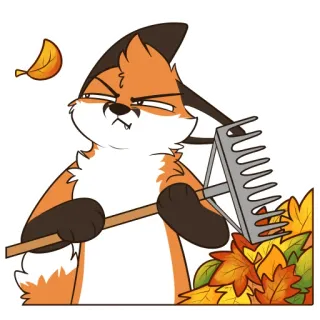 🍂 4138ee96 fuchs, herbst, blätter, rechen, fall, tier telegram sticker