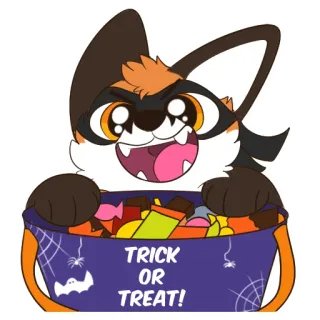 🍬 e59cb6f5 Trick or Treat! halloween, süßigkeiten, niedlich, süßes oder saures, fuchs, fell telegram sticker