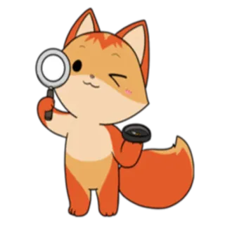 🔬 8ea4ed09 lis, kreskówka, zwierzę, słodki, detektyw, lupa telegram sticker