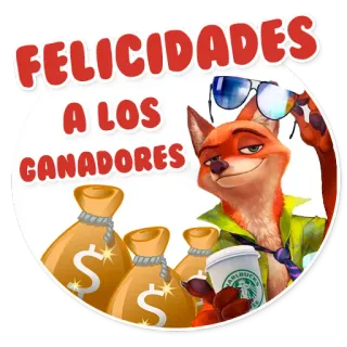 🙌 c6f975c5 Nick Wilde Zootopia FELICIDADES A LOS GANADORES selamat, pemenang, sukses, karung uang, Nick Wilde, Zootopia telegram sticker
