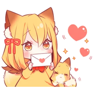 💌 92e0f2e5 anime, fofo, kawaii, garota raposa, amor, coração, carta, amigo whatsapp sticker