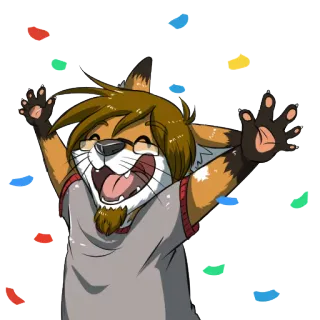 🎉 60ff64d8 여우, 인수, 축하, 콘페티, 행복, 퍼리, 즐거운 telegram sticker