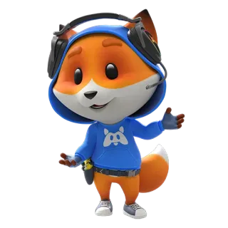 🎧 112deb3b lis, kreskówka, zwierzę, postać, słuchawki, niebieska bluza z kapturem telegram sticker