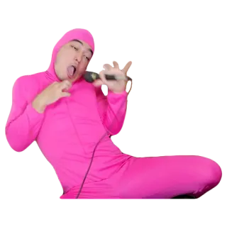 🎤 d7d441b3 Pink Guy розовый, костюм, микрофон, артист, мем whatsapp sticker
