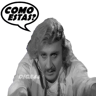 🤧 80640553 COMO ESTAS? greeting, spanish, black and white, man, medical telegram sticker