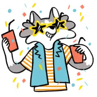 🎉 62b94cf8 chien, loup, lunettes, fête, confettis, célébration whatsapp sticker