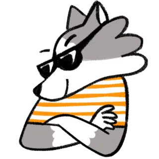 😎 a5f7f0d8 loup, animal, dessin animé, lunettes de soleil, t-shirt rayé, cool, confiant whatsapp sticker