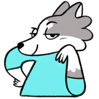 😏 c6c7888d renard, animal, dessin animé, autocollant, suffisant, gris, bleu, personnage whatsapp sticker