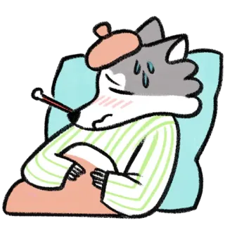 🤒 e6fe1596 malade, malade, loup, dessin animé, température, fièvre, lit, froid whatsapp sticker