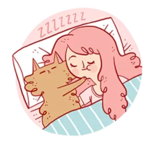 😻 0329e37a zzzzzzz 잠자는, 고양이, 소녀, 침대, 만화, 분홍색, 귀여운 telegram sticker