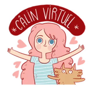 👐 4985136b CÂLIN VIRTUEL 가상 포옹, 만화, 소녀, 고양이, 귀여운, 우정, 사랑 telegram sticker