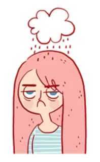 😢 ae0945e0 만화, 화난, 불안한, 변덕스러운, 분홍 머리, 여자 telegram sticker