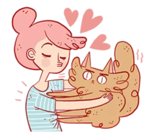 😽 efcda98d 고양이, 여자, 포옹, 사랑, 애정, 애완동물, 귀여운 telegram sticker