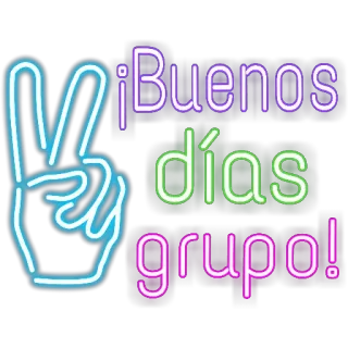 ✌️ c6df05b9 ¡Buenos días grupo! 좋은 아침, 스페인어, 평화 기호, 네온, 인사, 그룹 telegram sticker