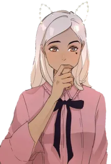 😶 8a56df13 アニメガール, 可愛い, ハート, 花冠, ピンクのシャツ, 白い髪 telegram sticker