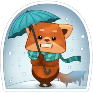 😬 43df8b8c animale, panda rosso, ombrello, neve, freddo, inverno telegram sticker
