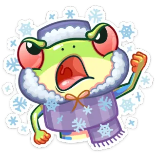 🌨 18e1a781 カエル, 冬, 怒り, 漫画, 雪, 帽子, マフラー, 寒い telegram sticker
