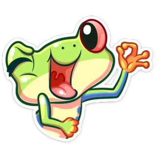 😉 99a574d8 カエル, 漫画, ステッカー, 動物, OKサイン, 面白い telegram sticker