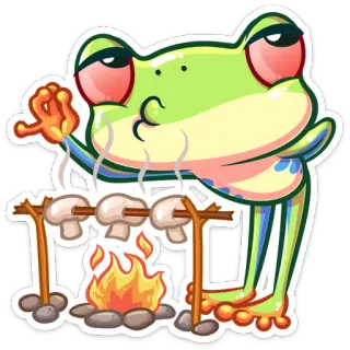🍢 b438f823 カエル, 料理, キノコ, 火, 漫画 telegram sticker