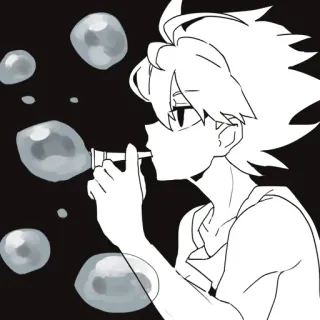✨ dbad00d9 アニメ, 泡, 男の子, 白黒, イラスト, キャラクター telegram sticker