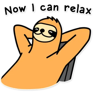 ☺️ b5f6cdba Now I can relax preguiça, relaxar, chill, desenho animado, animal, preguiçoso, fofo whatsapp sticker