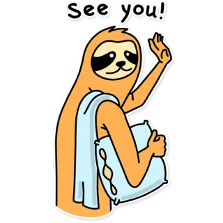 ✋ e92f5f66 See you! preguiça, sono, travesseiro, tchau, animal, desenho animado whatsapp sticker