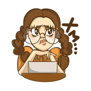 😬 808844be Cartoon, Brille, Laptop, Mädchen, Zöpfe, Denken telegram sticker
