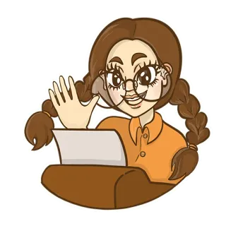 😊 d5954353 Mädchen, Frau, winken, Büro, Cartoon, Person, Zöpfe telegram sticker
