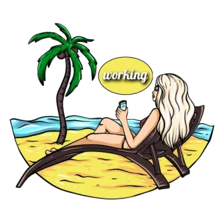 🌴 49c5cd0e working пляж, работа, женщина, солнце, отдых, досуг, отпуск, лето whatsapp sticker
