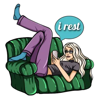 😮‍💨 8e0330cc i rest женщина, отдых, расслабление, диван, блондинка, чтение whatsapp sticker