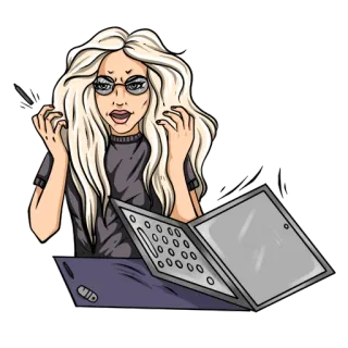 😠 a5479efe женщина, ноутбук, очки, в стрессе, мультфильм, компьютер, разочарование whatsapp sticker