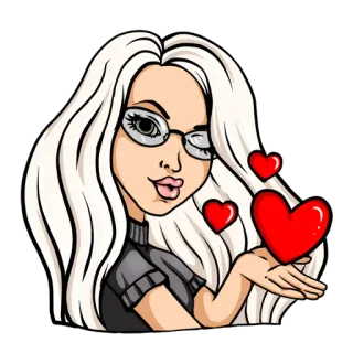 😘 f6dbf57e мультяшная женщина, сердечки, блондинка, очки, любовь, дружба whatsapp sticker