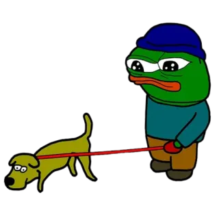 🦮 34911756 Pepe the Frog pepe, カエル, 悲しい, 犬, 歩く, ミーム telegram sticker