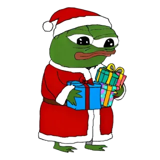 🎅 670fc5ab Pepe the Frog ペペ, カエル, クリスマス, サンタ, プレゼント, 悲しい telegram sticker
