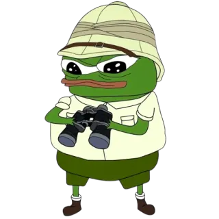 🔭 7e36832f Pepe the Frog ペペ, カエル, サファリ, 探検家, 双眼鏡 telegram sticker