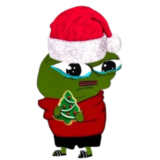 😢 92cd343d Pepe the Frog ペペ, カエル, クリスマス, サンタ帽子, クッキー, 悲しい telegram sticker