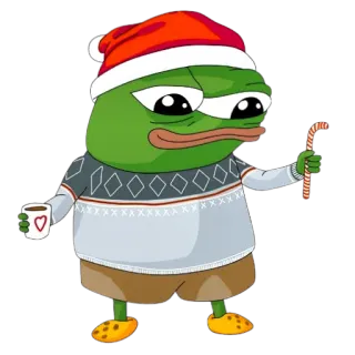 🎅 ef73d0ca Pepe the Frog ペペ, カエル, クリスマス, ホリデー, サンタ帽子, キャンディケイン, 冬, セーター telegram sticker
