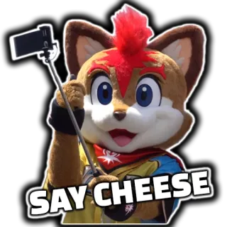 📸 6ed6c50f SAY CHEESE Maskottchen, Selfie, Fuchs, Cartoon, Tier, Spaß whatsapp sticker