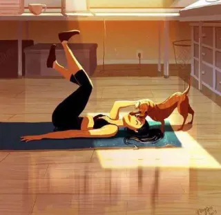 💪 0b2f628a Yoga, Chien, Femme, Exercice, Animal de compagnie, Fitness, Mode de vie telegram sticker