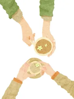 👭 1257feb5 café, thé, mains, fleurs, boisson, tasse, beige telegram sticker