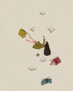 📚 45f5f4b8 @offlim livres, chute, lecture, fille, art, illustration telegram sticker