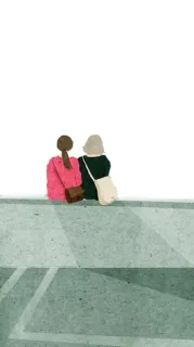 👭 48a8135e personnes, femmes, amis, assis, mur, amitié, décontracté, sacs telegram sticker