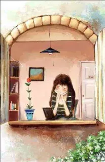 😌 4a8d74c7 fille, fenêtre, livres, portrait, rose, dessin telegram sticker