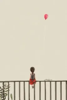 🙂 4b5a094f fille, ballon, clôture, enfant, minimaliste, artistique, fantaisiste, ballon rouge telegram sticker