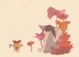 😭 4c87879a illustration, femme, champignons, fantaisie, œuvre d'art, rêveur, nature, forêt telegram sticker