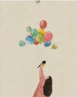 😌 61ca05d4 @octoberine illustration, ballons, fille, art, fantaisiste telegram sticker