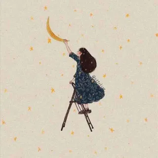 🌙 6340e993 @attokim femme, lune, étoiles, échelle, nuit, rêve, art telegram sticker